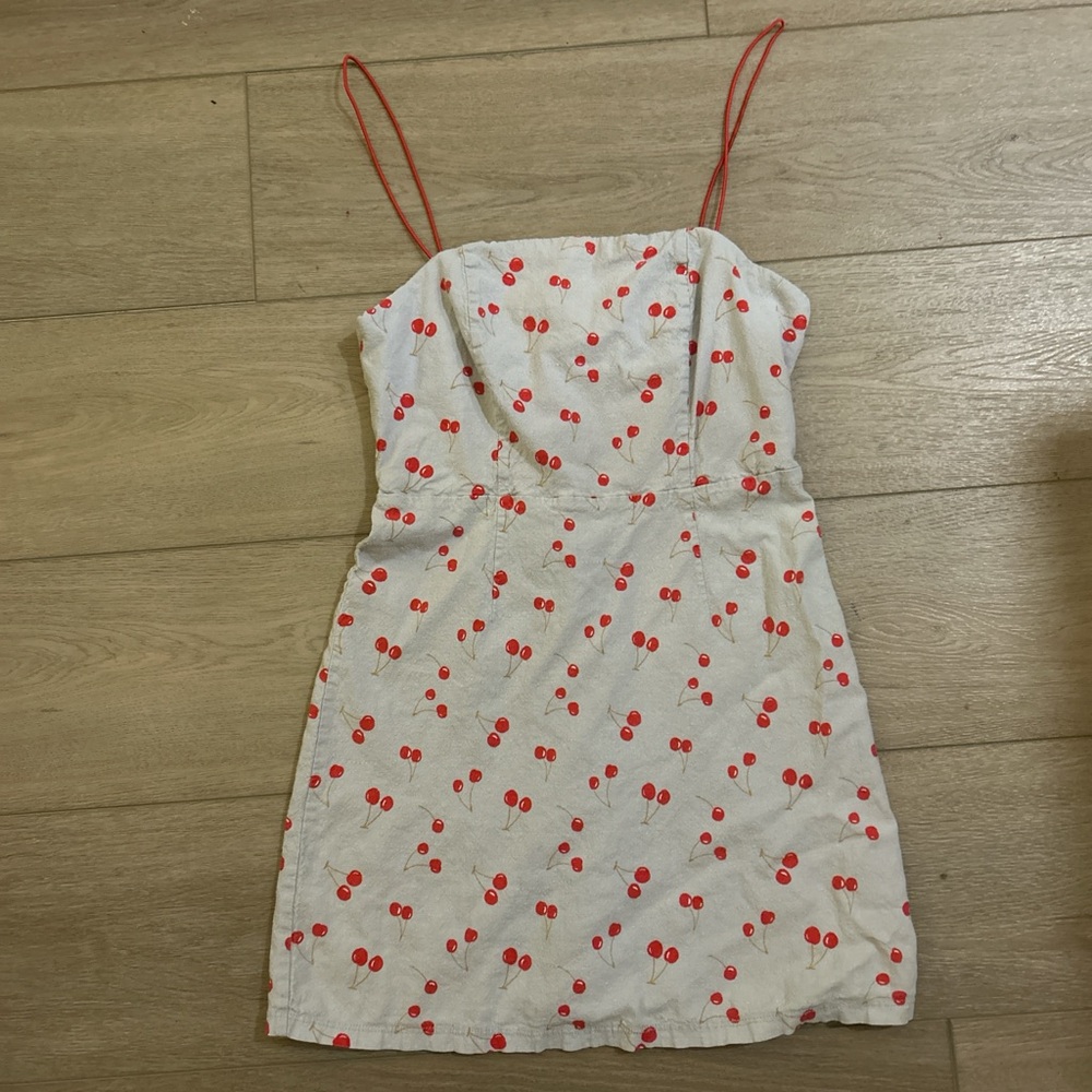 Urban Outfitters Blue & Red Cherry Mini Dress with red spaghetti straps